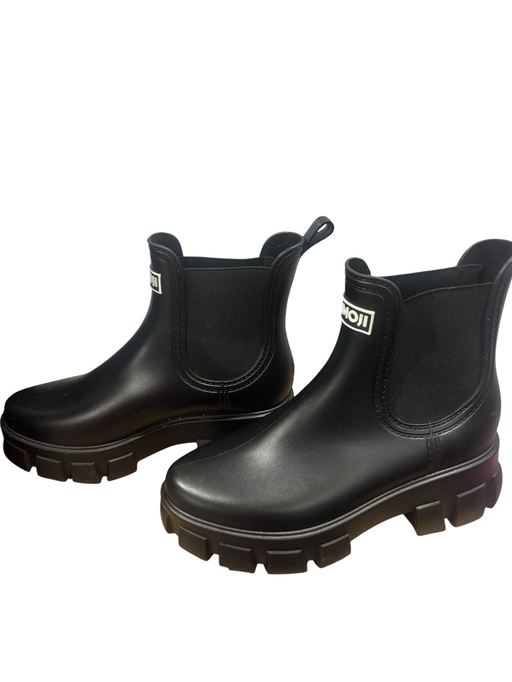 AMOJI Waterproof Chelsea Rain Boots Black Lug Sole Women’s Size 230